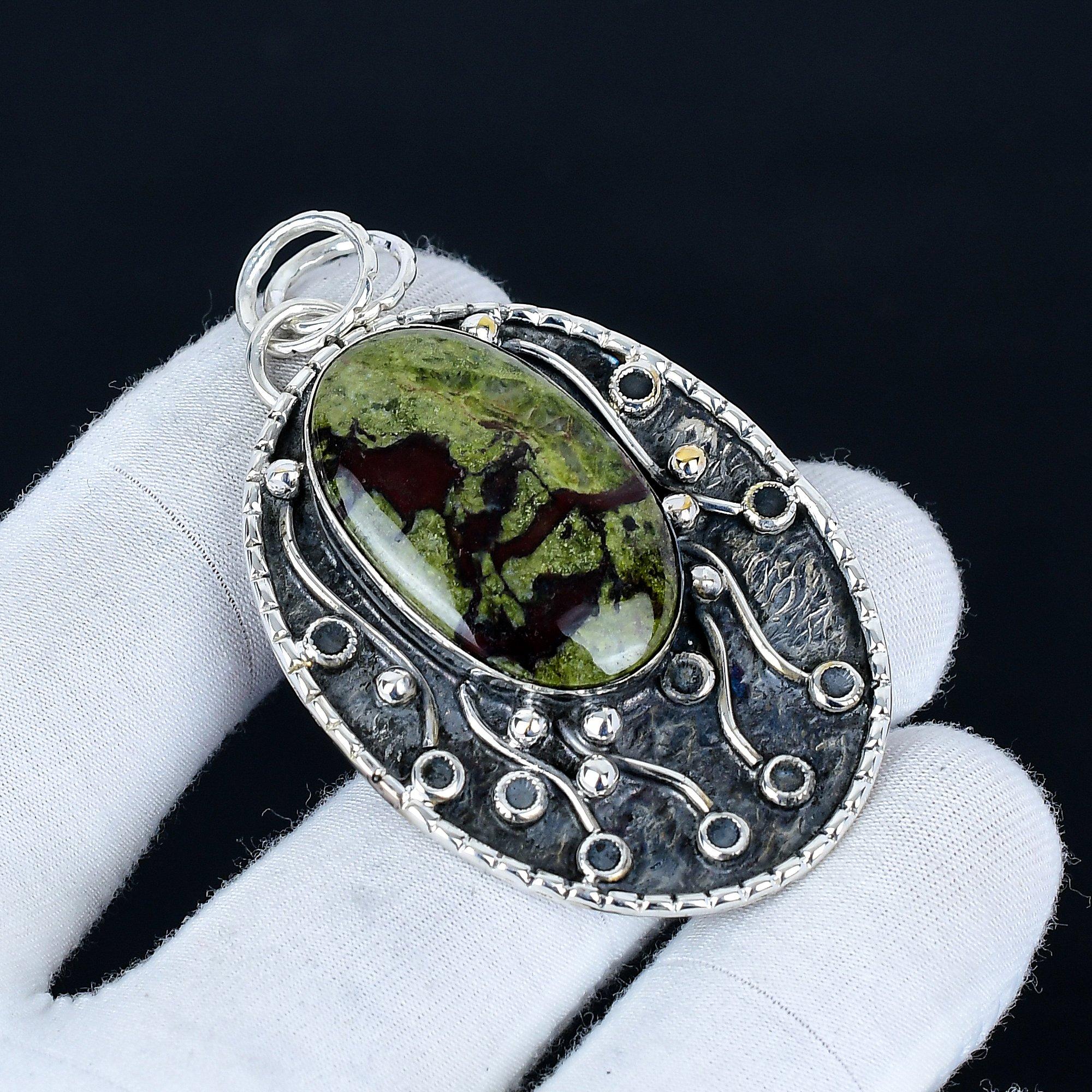 

Dragon Blood Jasper Pendant, 925 Sterling Silver Handmade Jewelry, Dragon Blood Jasper Silver Pendant, Party Wear Jewelry For Women s, Pendant Gift 6.5 Cm зелёный