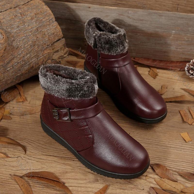 Fashion 2025 Winter New Women Warm Cotton Middle-aged Snow Boots Fashion New Round Head Fur Comfortable Thick-soled Mom's Short Botines