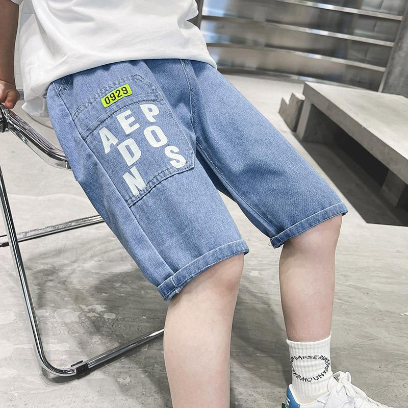 Ergen Erkekler Denim Şort Yazlık Harf Baskılı Yumuşak Çocuk Pantolonu Çocuklar için Günlük Pantolon