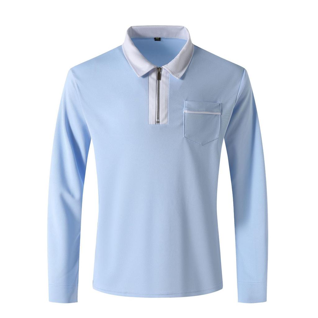 Neues Herren Herbst Langarm Revers Mode Schlank Tasche Herren Spleiß T-Shirt Polo Oberteile