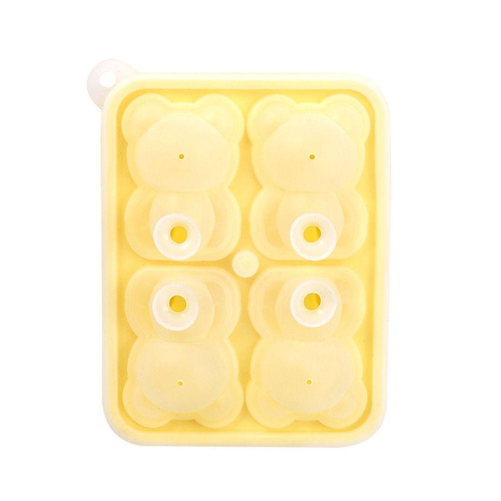 Ice Making Silicone Model 4 Grid Ice Box Durable 3D Bear Shape Mold  Summer