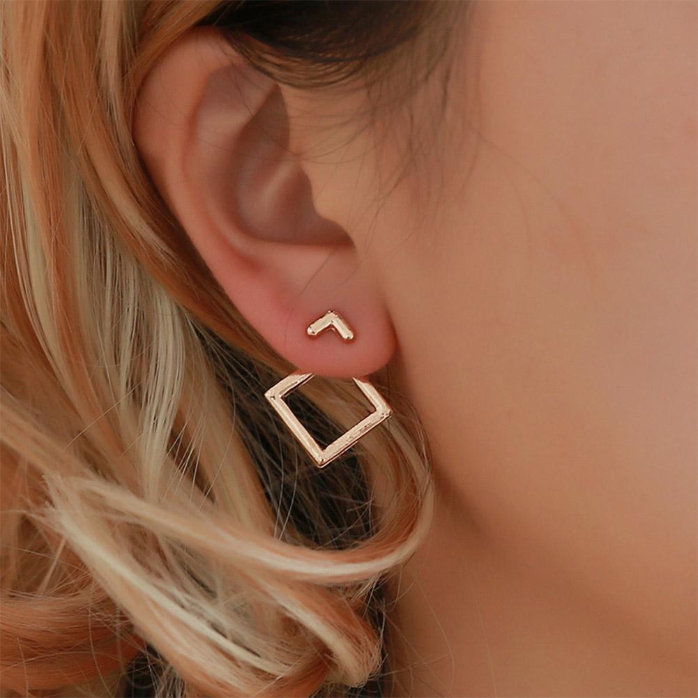 Women Fashion Simple Geometric Hollow Diamond Square Earrings