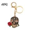Gothic Skull Keychain Holding Rose Rhinestone for Halloween Skeleton Halloween Head Key Ring Chain Accessory Handbags Backpacks Zinc Alloy Ring