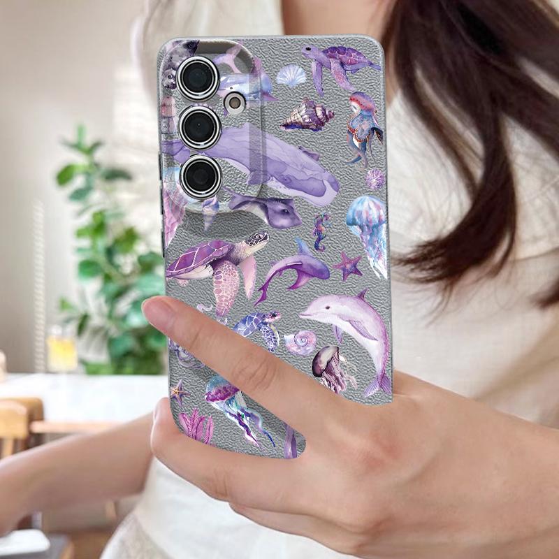 Trendy Ocean Style Whale Pattern Case For Samsung S26 S25 S24 Ultra S23 S22 S21 FE A15 A16 A17 A35 A36 A37 A54 A55 A56 A57 5G Leather Texture Cover