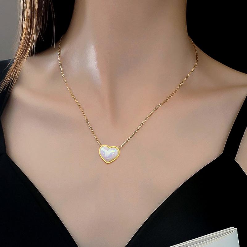 Titanium Steel Mermaid Ji Pearl Minimalist Wind Furnace Real Gold Necklace Female Collarbone Chain Accessories