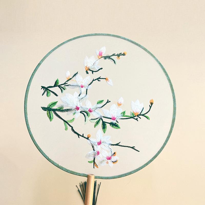 Chinese Ancient Style Round Fan Silk Embroidered Cheongsam Fan Dance Performance Photography Props Home Decor
