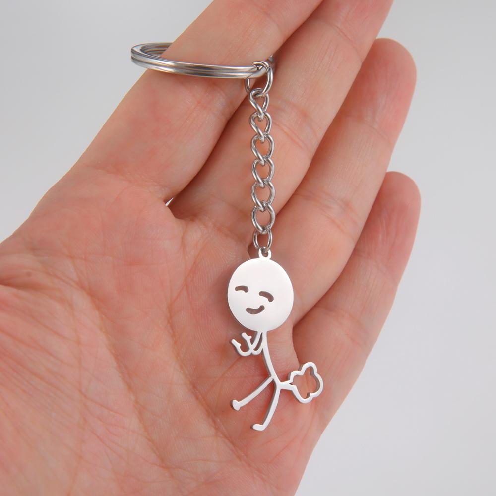 1PCS Funny Spoof Fart Stickman Pendant Keychain Stainless Steel Key Ring Hip Hop Style Key Chain Gift