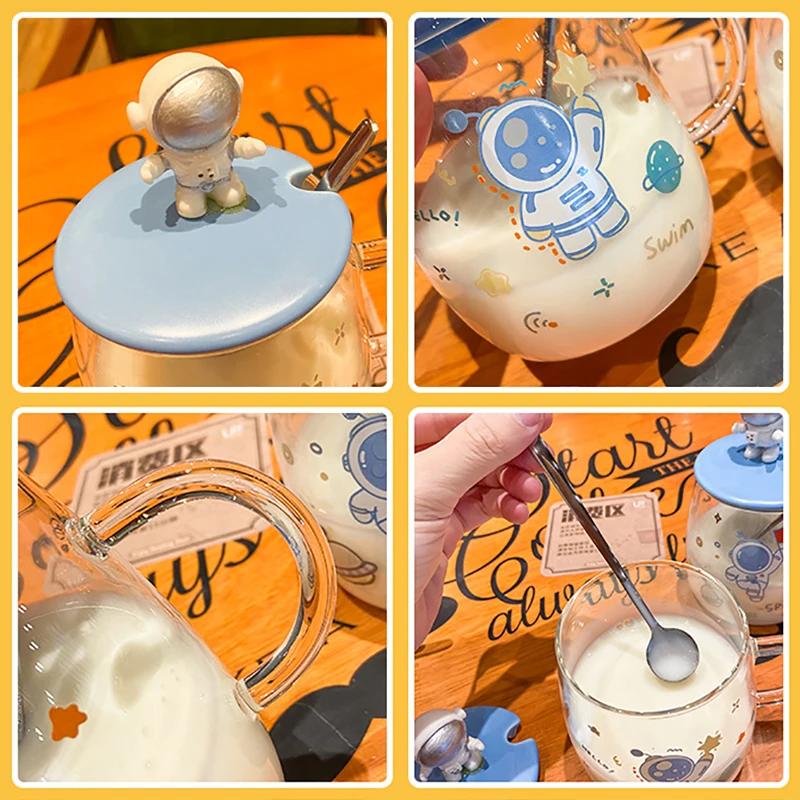 Creative Space Astronaut Spoon Glass With Lid Mug for Coffee Cup Cups for Coffee and Tea Beautiful Tea Mugs New Year Mugs Beer