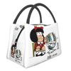 Mafalda And Flowers Portable Lunch Boxes for Women Leakproof Quino Kawaii Cartoon Cooler Thermal Food Insulated Lunch Bag