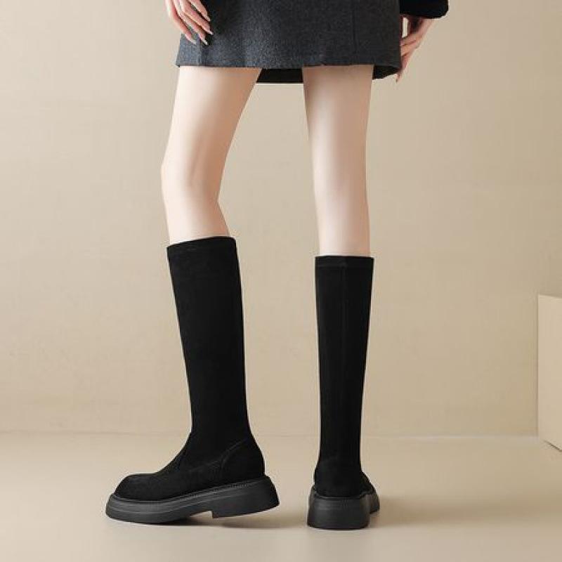 Autumn and winter suede thick-soled non-slip Martin boots comfortable sleeve middle heel round head high boots new square heel women's boots