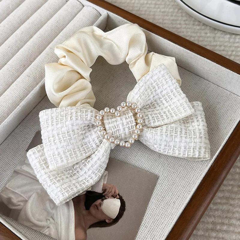 Neues Schleifen-Haarseil Ringe Damen Süße Perle Herz Haargummis Elastisches Stirnband Mädchen Haaraccessoires Pferdeschwanzhalter Bänder