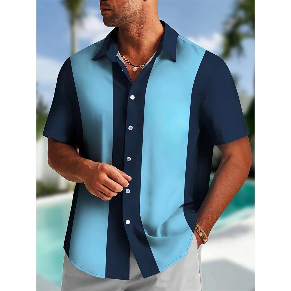 Summer Stripe Color Block 3D Printed Casual Office Shirt Mens Womens Casual Fashion Vintage Short Sleeve Shirt Mens Tops Shirt