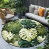 Monstera Leaf Round Rug Flannel Soft Non Slip Floor Mat Tropical Plant Decor for Living Room Bedroom Outdoor Patio Garden