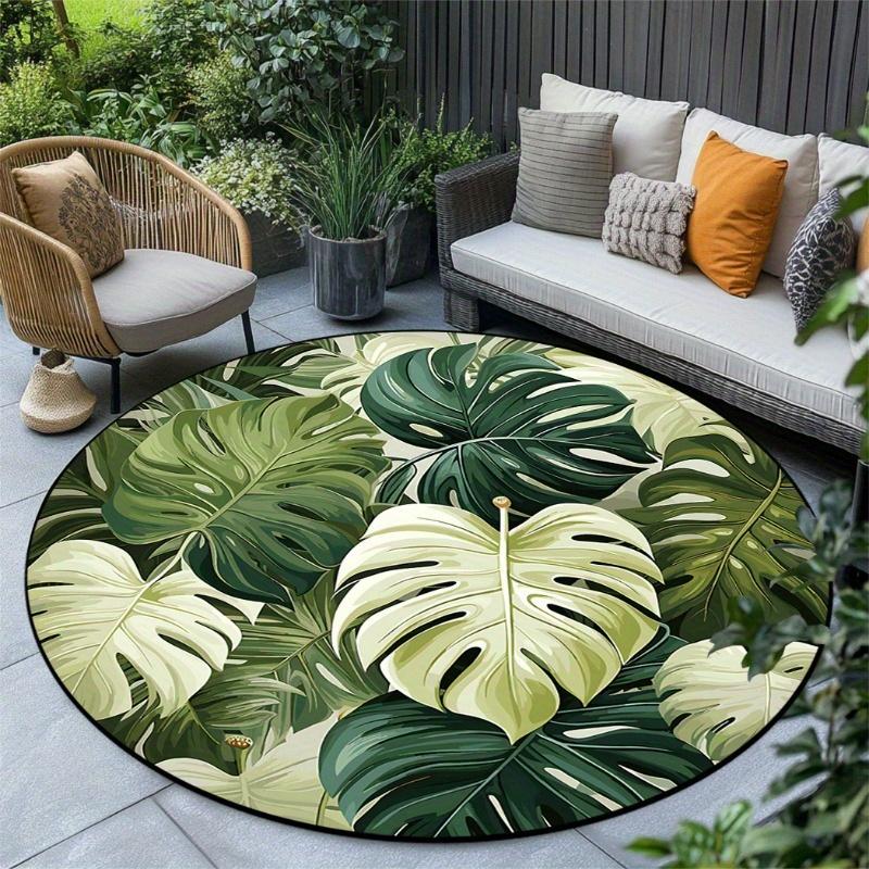 Monstera Leaf Round Rug Flannel Soft Non Slip Floor Mat Tropical Plant Decor for Living Room Bedroom Outdoor Patio Garden