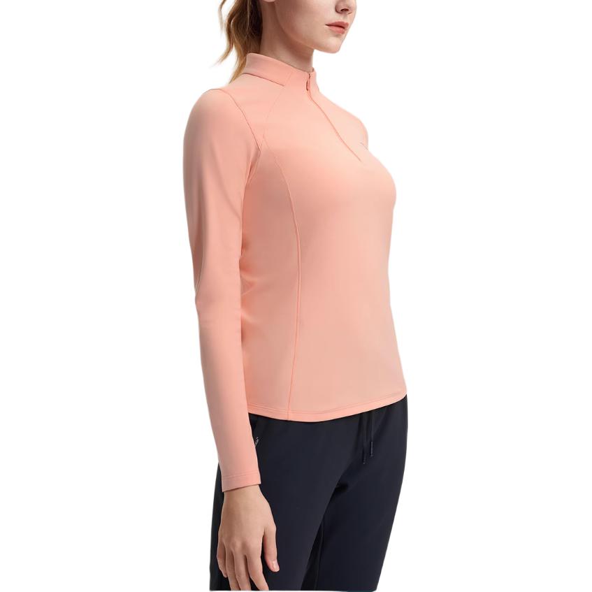 FILA Fleece Knit Mock Neck Half Zip Raglan Long Sleeve T-Shirt Women Tops Light-Pink A11W511205FPC