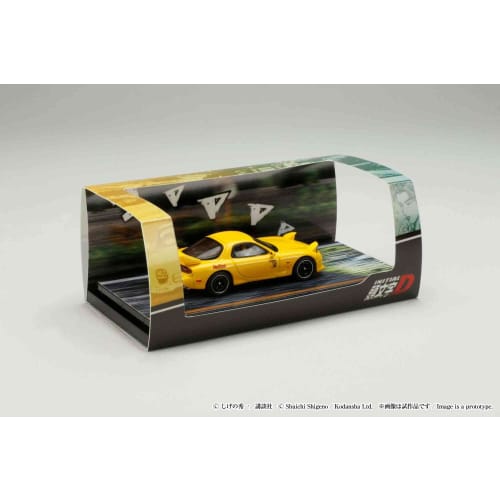 HJ64 1/64 Scale Mazda RX-7 (FD3S) RED SUNS / Initial D with Takumi Fujiwara and Keisuke Takahashi Driver Figures (Finished Product)