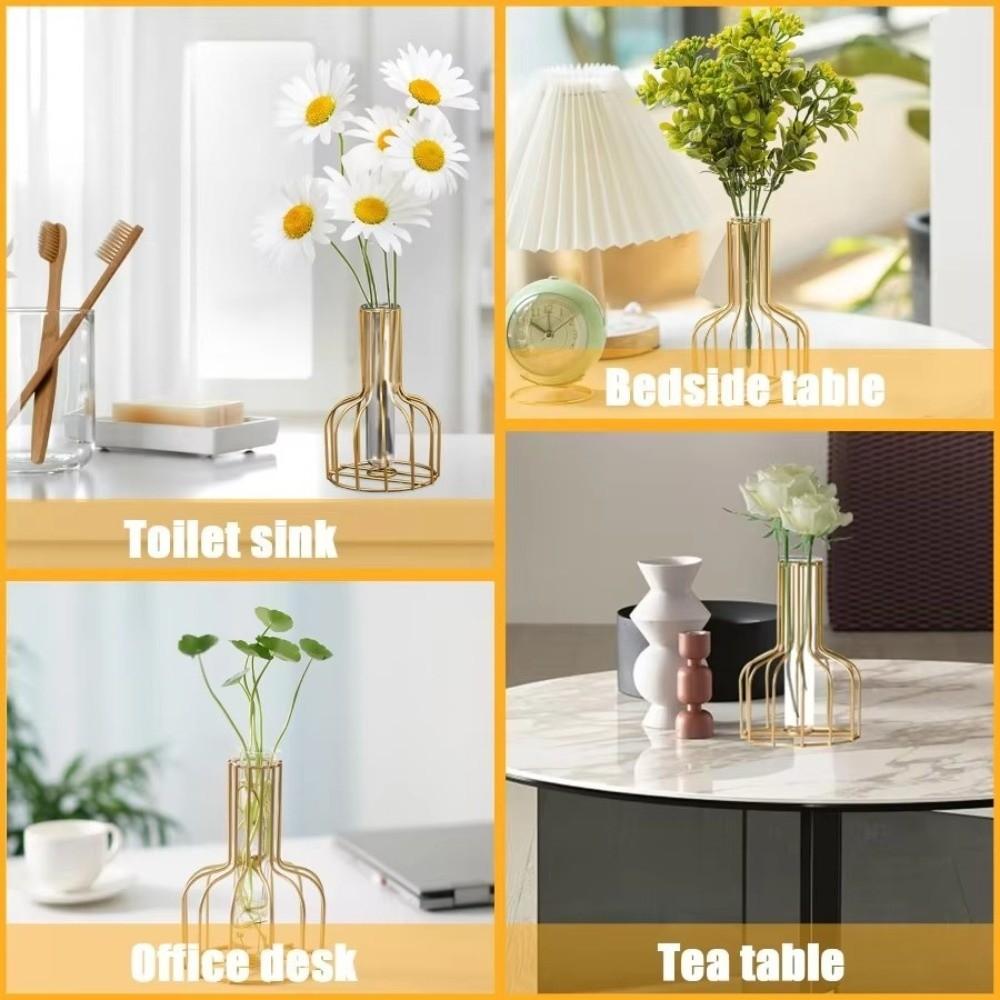Flower Arranging Test Tube Vase Hollow Frame Removable Tube Decorative Hydroponic Vase Iron Flower Arrangement Vase