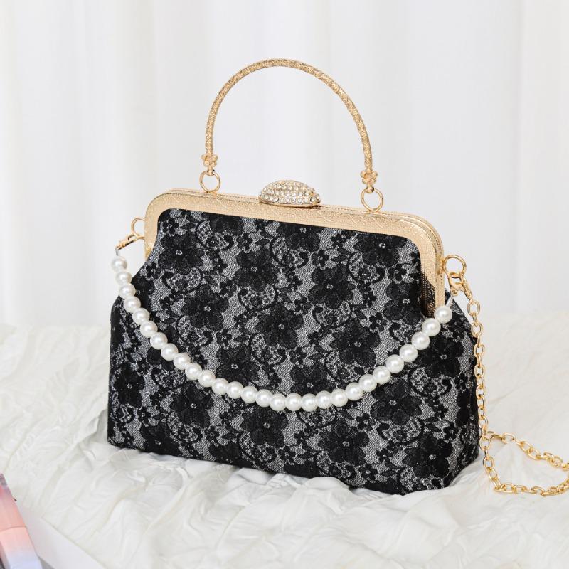 Rhinestone lace dinner bag new shiny pearl handbag relief antique messenger bag small bag