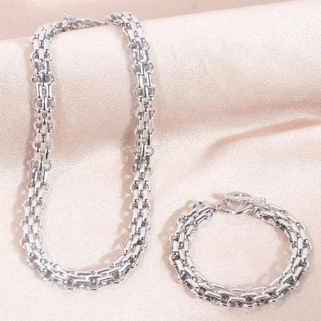 Hip Hop Necklace and Bracelet Set, Unique Minimal Stackable Clavicle Jewelry for Women