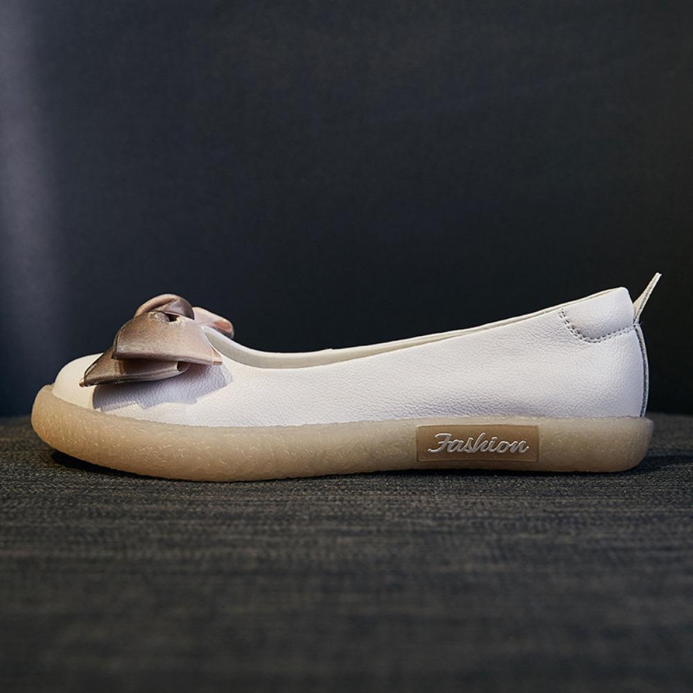 Flat Sole Single Shoe Women's New Retro Leather Soft Soled Butterfly Knot Women's Shoes Jean Shoes for Women Zapatos De Mujer