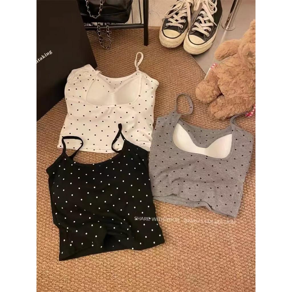 Fashionable Polka Dot with Chest Pads, Strappy Vests, Women's, Backless, Beautiful Back, Outerwear, Anti-glare, Inner Layer with Chest Wrap, Top