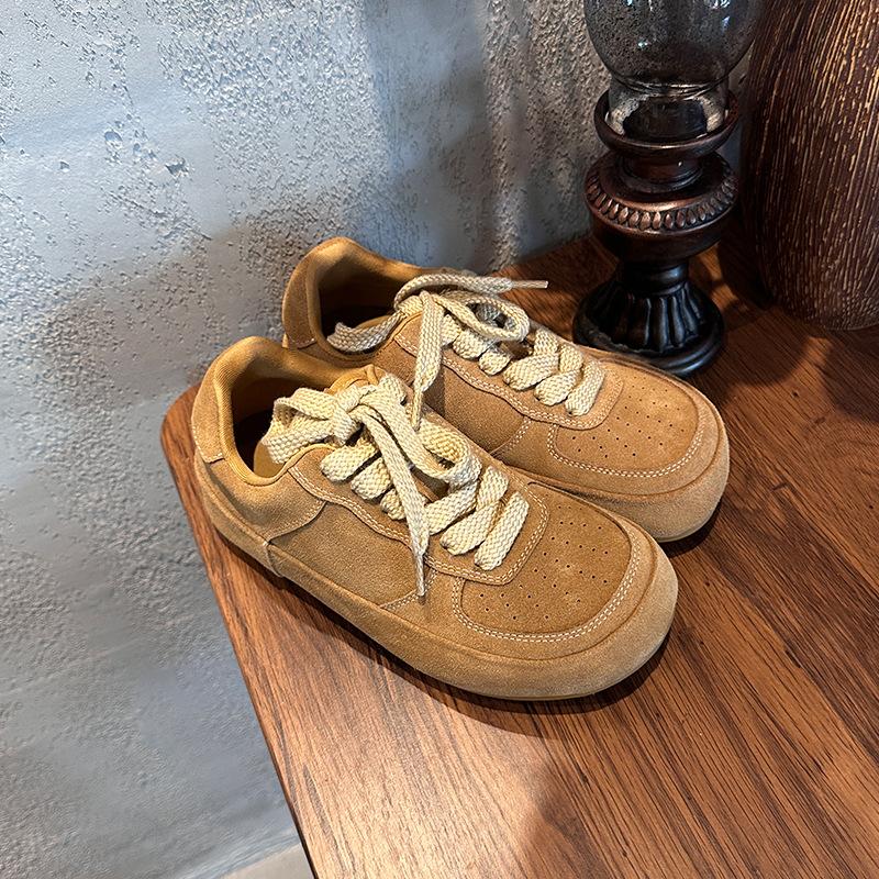 The First Layer of Cowhide Little White Shoes for Women's 2025 Autumn New Versatile Soft Soles Are Not Tired of Feet, Retro Board Shoes, Platform Cas