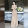 Schnürbänder Taille betonendes Set Damen Sommer Top Weite Hosen Outfit Mode Schlankmachendes Designer Zweiteiler