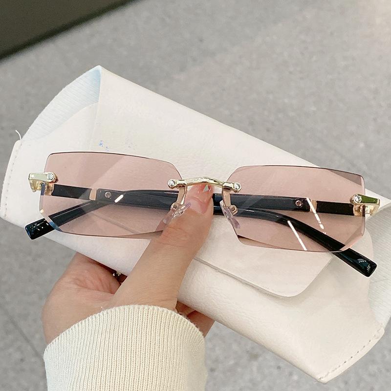 Metal Frameless Trimmed Square Frame Sunglasses Women'S Trend Glasses