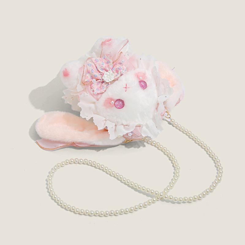 Cartoon Rabbit Lolita Mini Shoulder Bag With Pearl Chain For Daily Use