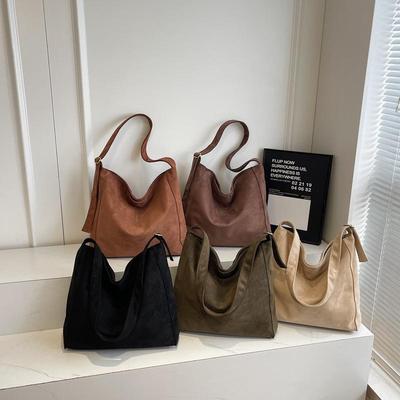 Maillard Suède Schoudertas: Retro Herfst/Winter Tote & Crossbody Handtas met Grote Capaciteit voor Dames