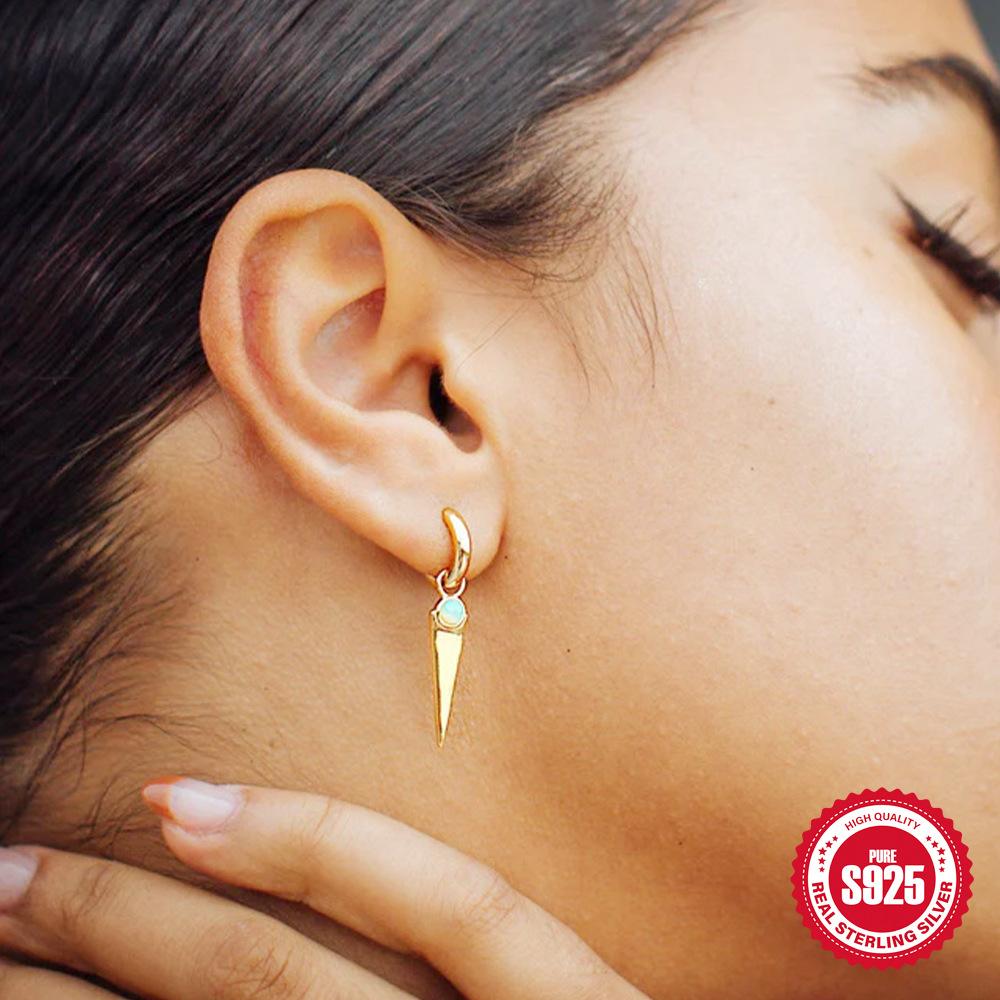 Fashion S925 Sterling Silver Star Moon Rivet Diamond Opal Earrings Ear Buckle Earrings Earrings 925 Earrings