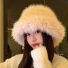 Winter warm advanced sense fluffy big head circumference bucket hat women