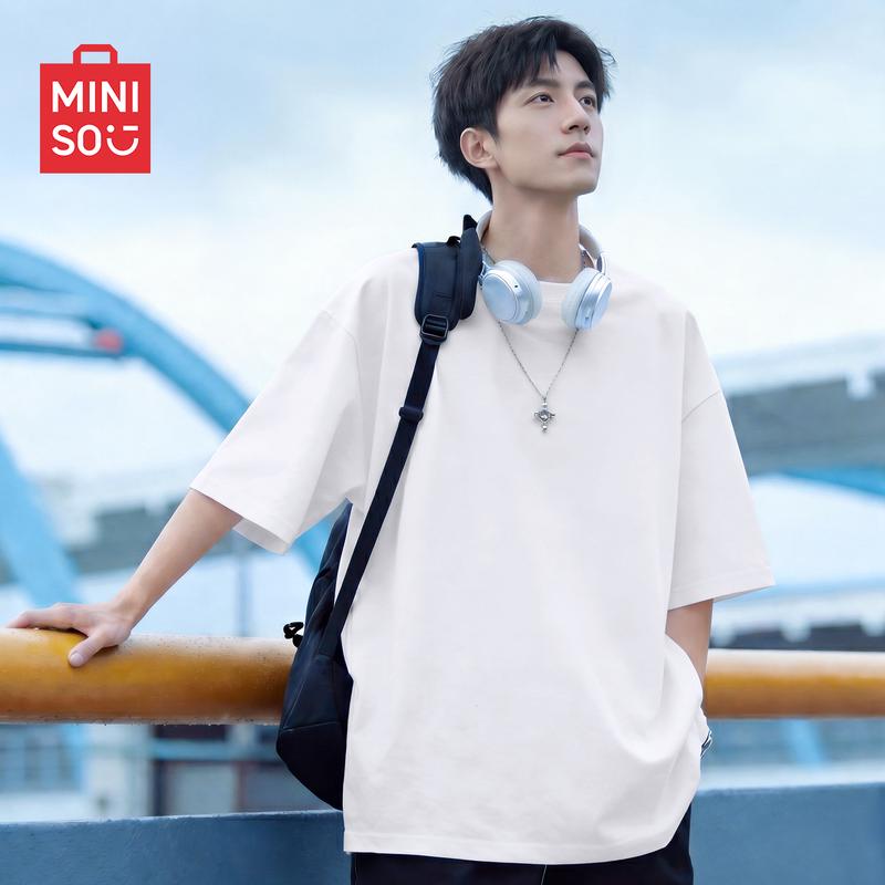 MINISO Men s Pure Cotton Loose Fit Round Neck T-Shirt L
