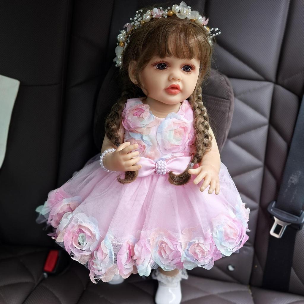 Fashion Reborn Baby Dolls 55 Cm Girl Bebe Babies Doll Rooted Hairstyle Realistic Princess Full Silicone Vinyl Body Birthday Christmas Gift Toys