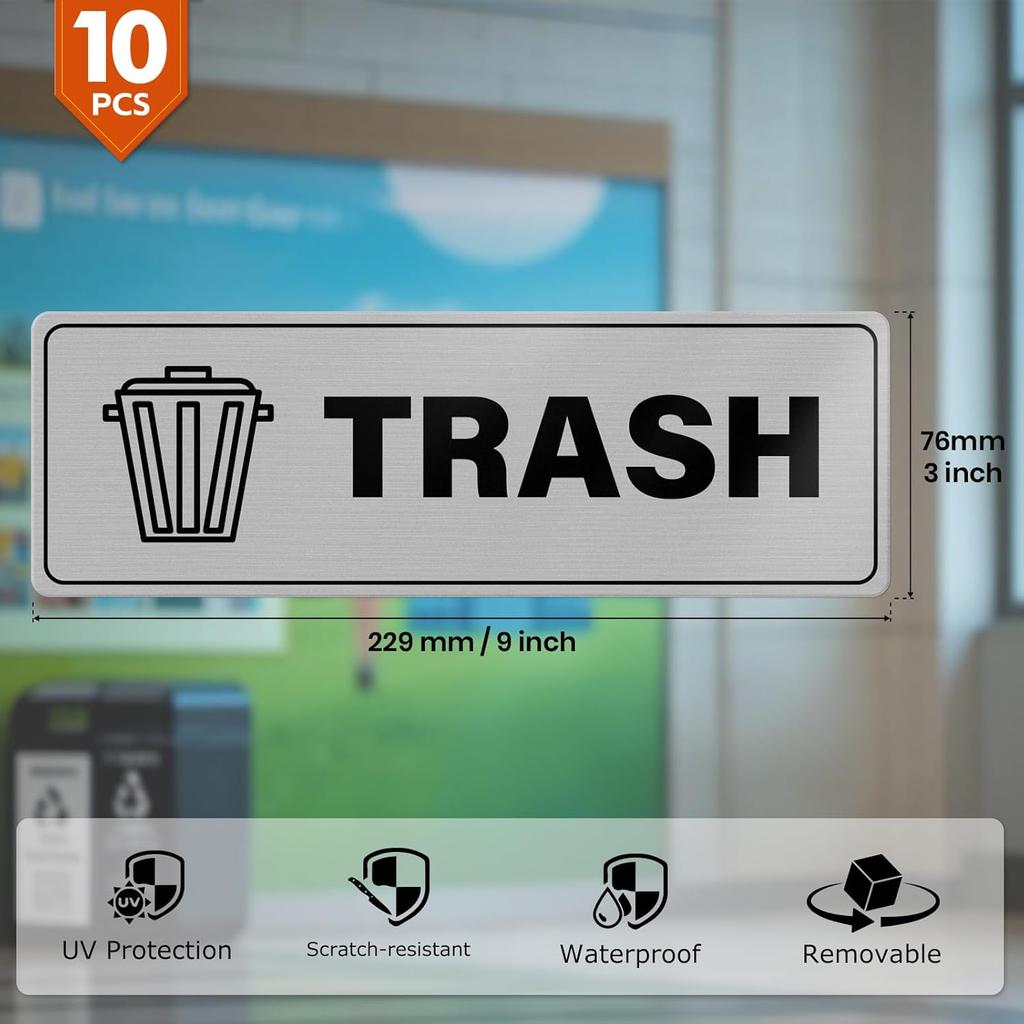 10 Pack Trash Stickers 9 × 3 Inches Vinyl Rectangle Signs Waterproof Self Adhesive Decals for Office Home Waste B Garbage Cans