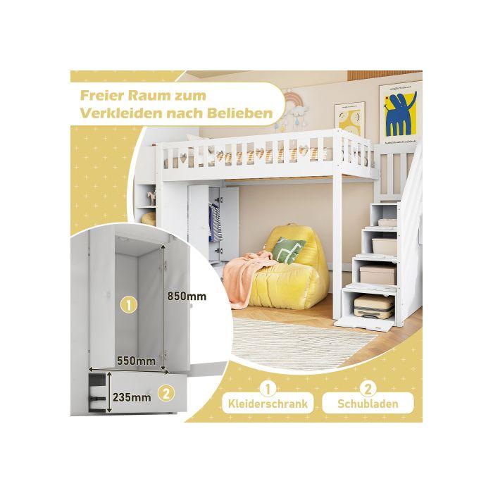 Lit Mezzanine - MUVOE - 90x200 Cm - Blanc - Échelle De Rangement - Armoires Pliables