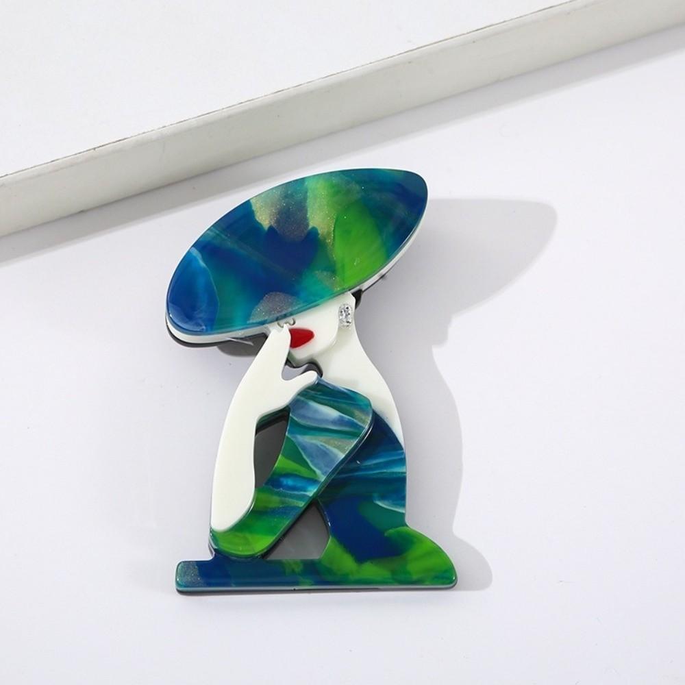 

Cartoon Women Portrait Pin Acrylic Dress Badge Modern Sitting Girl Brooch зелёный