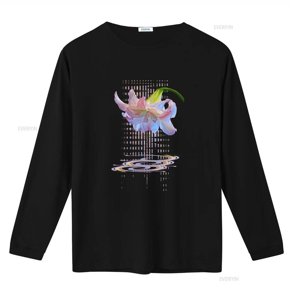 Psychedelic Glitch Art Lily Flower Print Casual T Shirt Vintage Washed Comfortable Streetwear Versatile Fashion Stylish