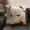 Bennett Genshin Impact Cute Cushion Cover Natural Linen Organic Fabric Double-Sided Printing Sofa Home Decor Gift Pillow Case