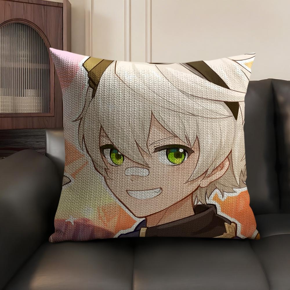 Bennett Genshin Impact Cute Cushion Cover Natural Linen Organic Fabric Double-Sided Printing Sofa Home Decor Gift Pillow Case