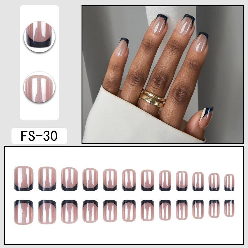24 Pcs Nude Acrylic Press On Nail Art Short Medium Cheap Artificial Nails Simple White Black French Tips Fake Nails Set For Glue