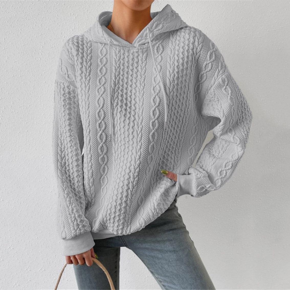 Autumn/Winter Casual Hooded Jacquard Long Sleeve Sweatshirt Pullover XXL серый