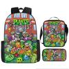 Plants Vs Zombies Kids Backpack Set 3-Piece Cartoon School Bag Shoulder Bag Pencil Case for Children Gift