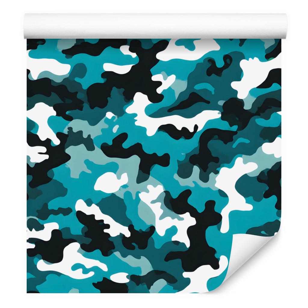 Turquoise and White Military Camouflage Wallpaper for Living Room and Bedroom 50x1000