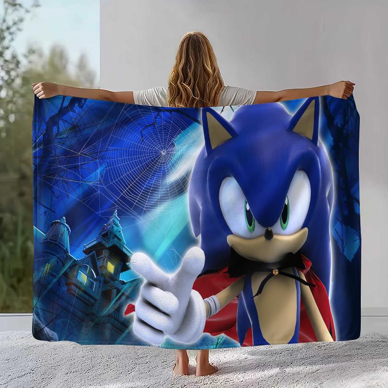 Retro S-Sonic Cartoon Game Flannel Blanket,Ultra Soft Warm Plush Throw for Home Bedroom Bed Sofa Cover Camping Picnic gift