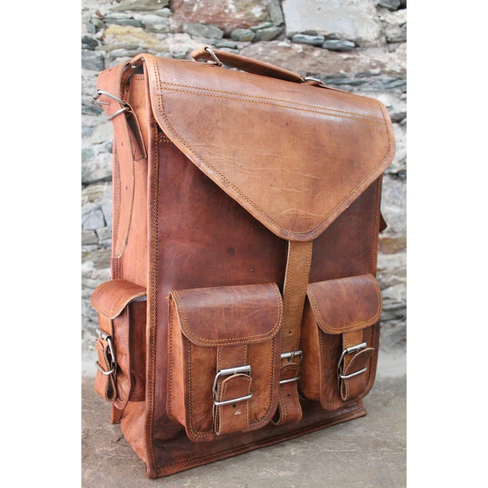 Натуральная коричневая винтажная мужская сумка-рюкзак из натуральной кожи — фото 2