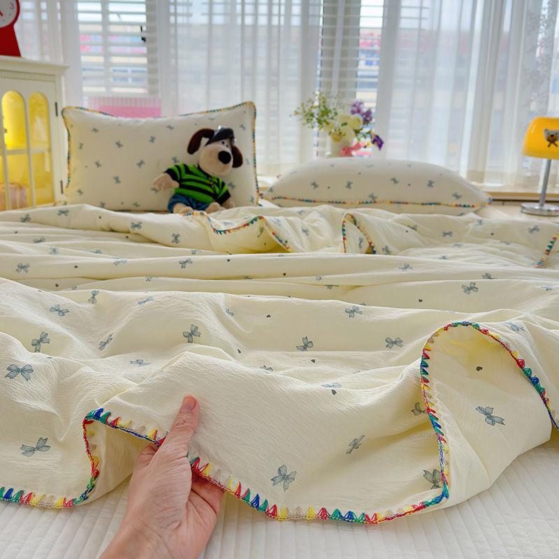 Korean Style Summer Cool Quilt For Girls 2025 New Bowknot Washed Cotton Simple Air Conditioning Quilt Hot Sale