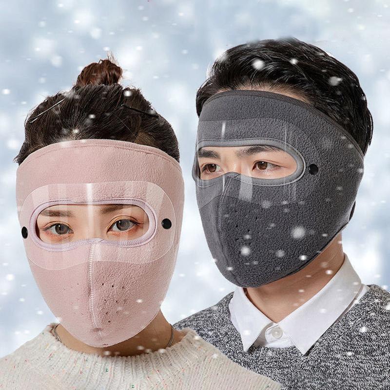 Unisex Winter Warm Face Mask with HD Anti Fog Goggles Windproof Cold Proof Polar Fleece Scarf Breathable for Outdoor Cycling