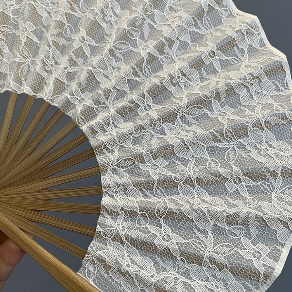Weißer Spitzen-Handfächer Handgefertigter Muschelfächer Tragbarer Handkurbel-Fächer Zum Verschenken