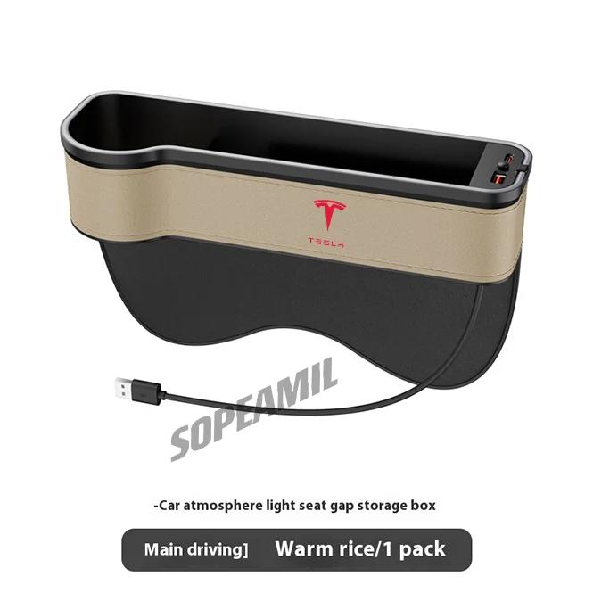 

Car USB Colour Lamp Seat Multifunctional Storage Case For Tesla Cyberbeast Model 3 Model Y Model S Model X Roadster Seat Gap Box